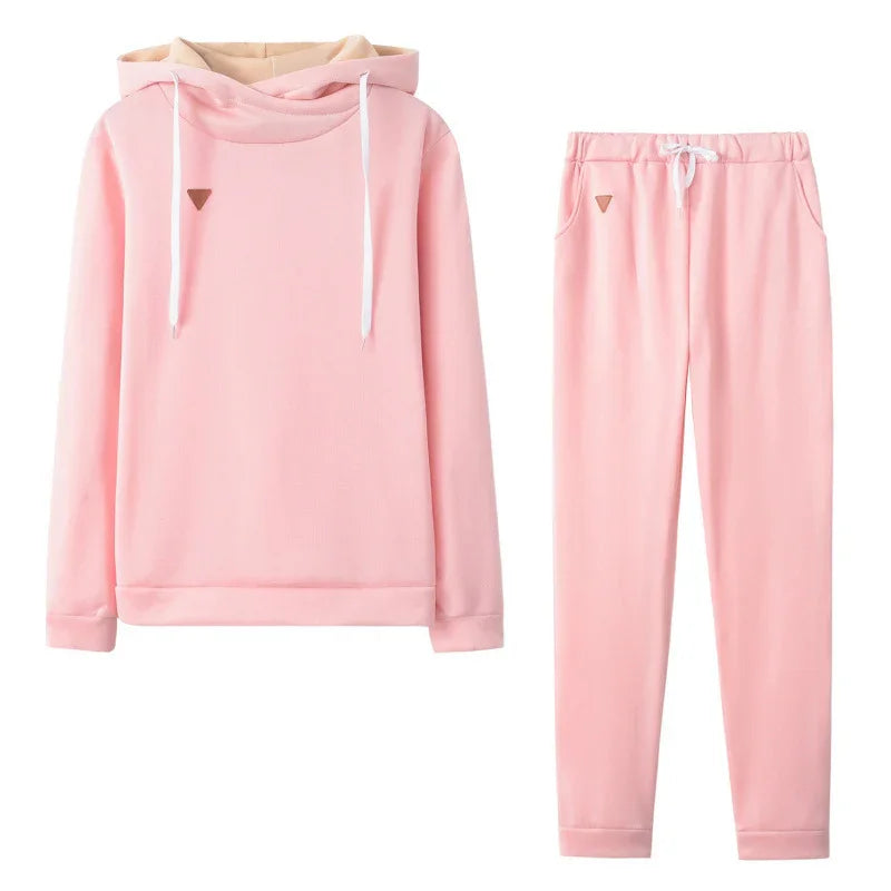 Women's Fleece Long Sleeve Hooded Casual Sports Set