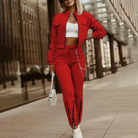 Women's Two-Piece Set Cropped Long Sleeve Top with Drawstring Pants