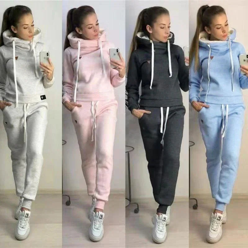 Women's Fleece Long Sleeve Hooded Casual Sports Set