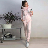 Women's Fleece Long Sleeve Hooded Casual Sports Set