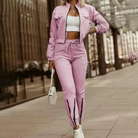 Women's Two-Piece Set Cropped Long Sleeve Top with Drawstring Pants