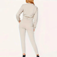 Women's Two-Piece Set Cropped Long Sleeve Top with Drawstring Pants