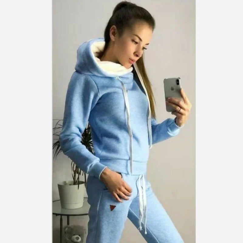Women's Fleece Long Sleeve Hooded Casual Sports Set