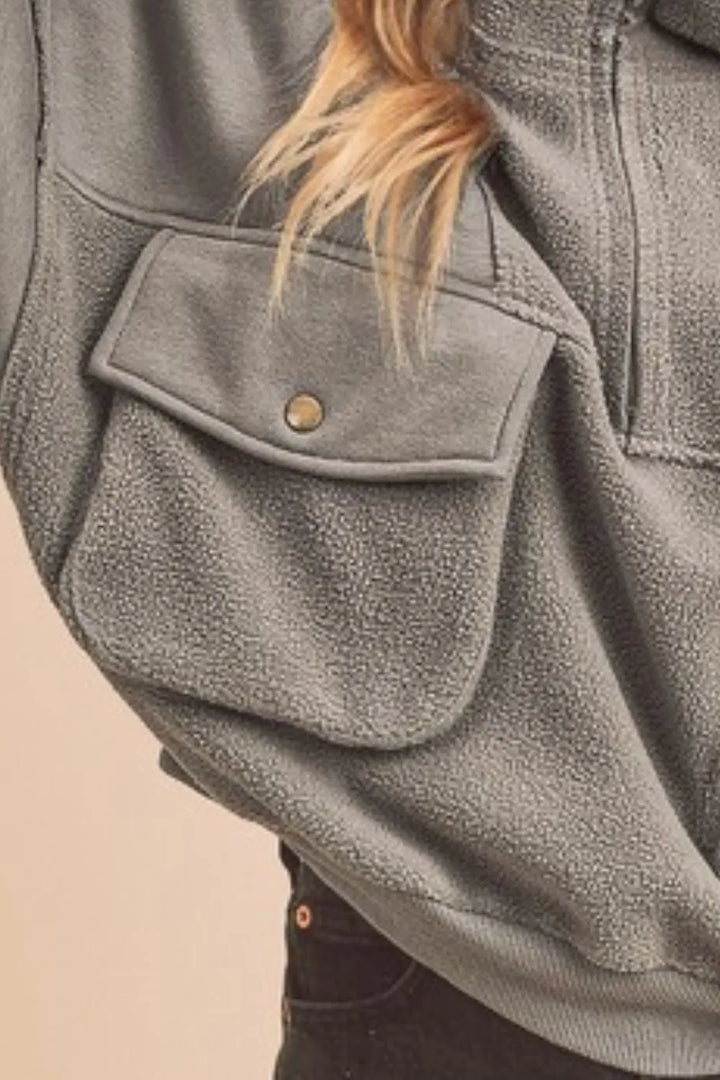 Aemi + Co Exposed Seam Half Zip Sweatshirt with Pockets - Jessiz Boutique