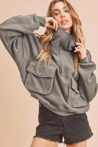 Aemi + Co Exposed Seam Half Zip Sweatshirt with Pockets - Jessiz Boutique
