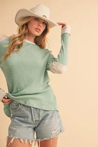 Aemi + Co Raw Seam Color Block Round Neck Knit Top - Jessiz Boutique
