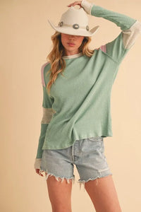 Aemi + Co Raw Seam Color Block Round Neck Knit Top - Jessiz Boutique