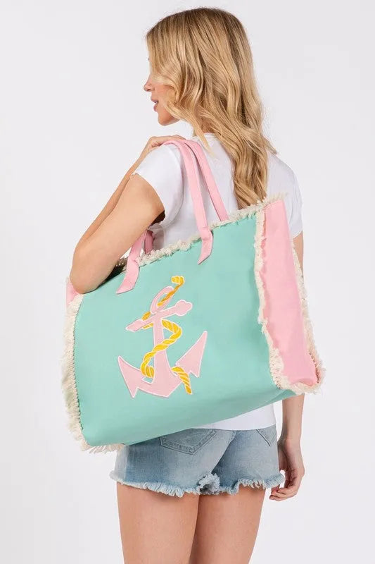 Anchor Fringe Oversize Fashion Tote - Jessiz Boutique