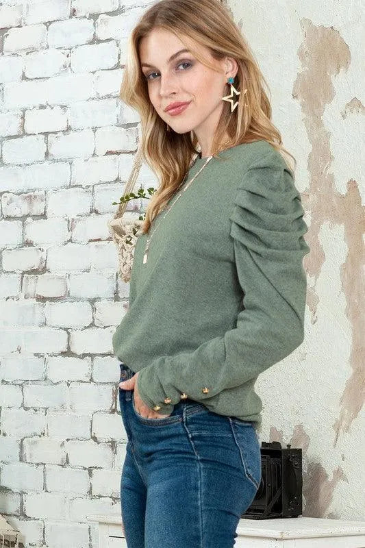 Basic Buttoned Puff Long Sleeve Blouse top - Jessiz Boutique