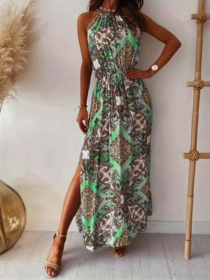Bohemian Halter Neck Slit Dress - Jessiz Boutique Bohemian Halter Neck Slit Dress - Jessiz Boutique
