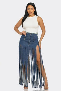 Bohemian Rhapsody Fringe Denim Skirt - Jessiz Boutique