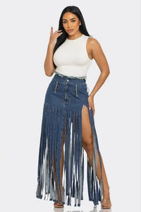Bohemian Rhapsody Fringe Denim Skirt - Jessiz Boutique