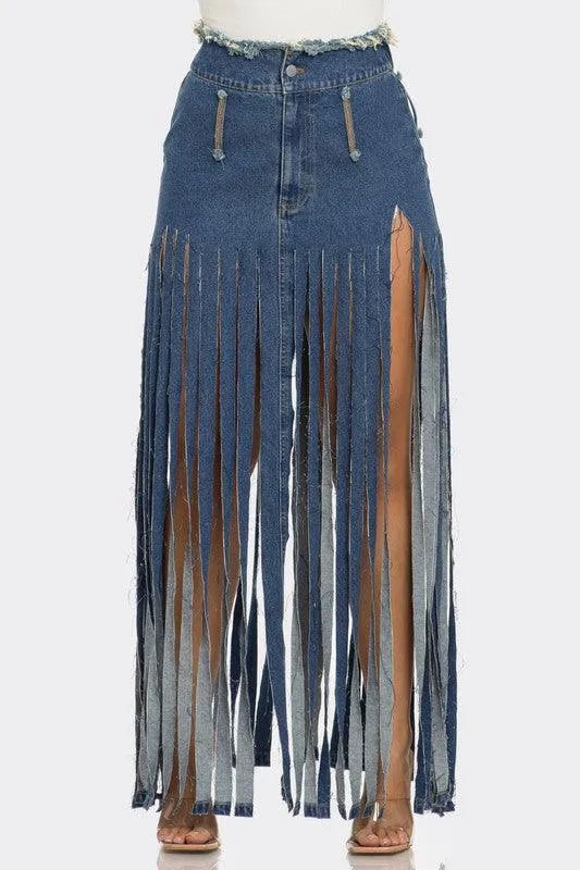 Bohemian Rhapsody Fringe Denim Skirt - Jessiz Boutique