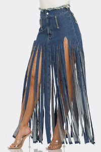 Bohemian Rhapsody Fringe Denim Skirt - Jessiz Boutique