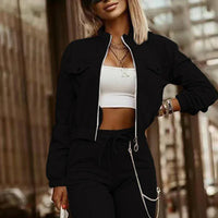 Women's Two-Piece Set Cropped Long Sleeve Top with Drawstring Pants