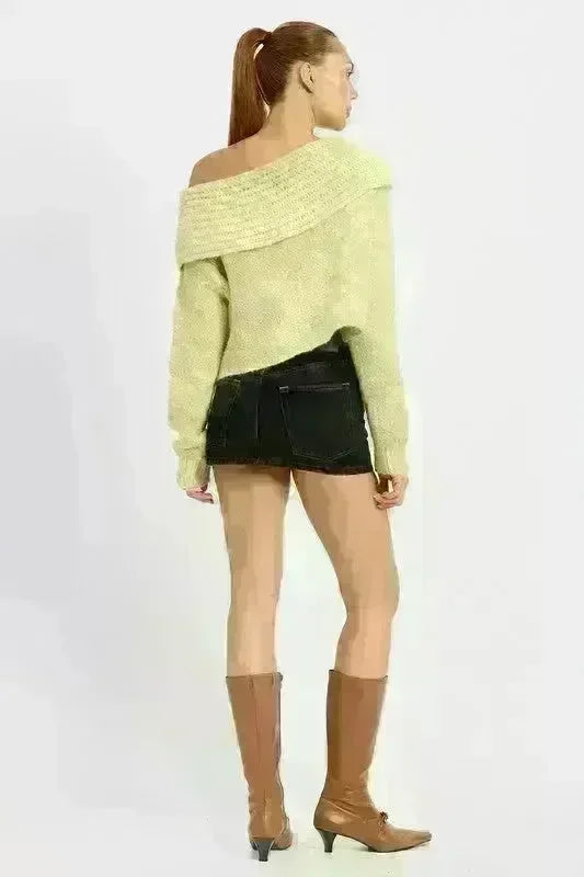 Cowl Neck Cropped Sweater - Jessiz Boutique
