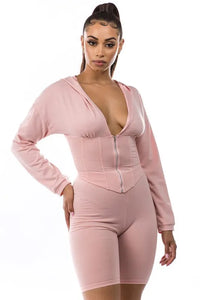 Crop Top Front Zipper Corset Two Piece Suit - Jessiz Boutique