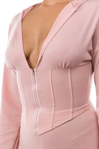 Crop Top Front Zipper Corset Two Piece Suit - Jessiz Boutique