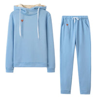 Women's Fleece Long Sleeve Hooded Casual Sports Set