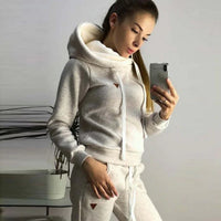 Women's Fleece Long Sleeve Hooded Casual Sports Set