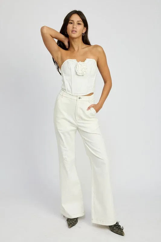 Denim Corset Top with Rosetta Detail - Jessiz Boutique