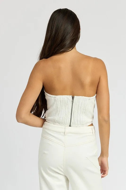 Denim Corset Top with Rosetta Detail - Jessiz Boutique