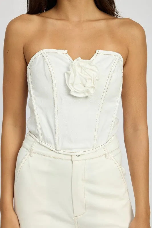 Denim Corset Top with Rosetta Detail - Jessiz Boutique