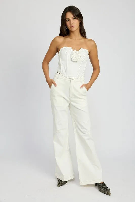 Denim Corset Top with Rosetta Detail - Jessiz Boutique