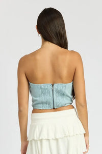 Denim Rosette Corset Tube Top - Jessiz Boutique