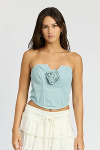Denim Rosette Corset Tube Top - Jessiz Boutique