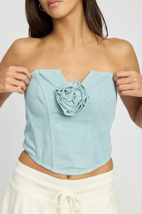 Denim Rosette Corset Tube Top - Jessiz Boutique