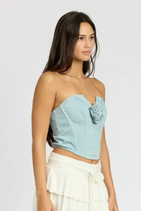 Denim Rosette Corset Tube Top - Jessiz Boutique