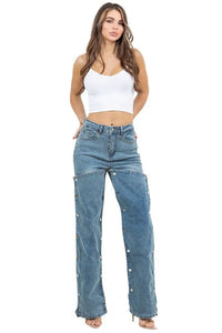 Denim Snap Button Pad Style Pants - Jessiz Boutique
