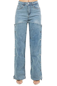 Denim Snap Button Pad Style Pants - Jessiz Boutique