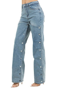 Denim Snap Button Pad Style Pants - Jessiz Boutique
