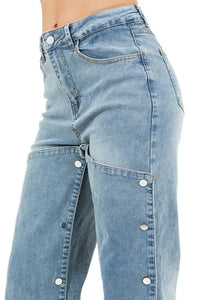 Denim Snap Button Pad Style Pants - Jessiz Boutique