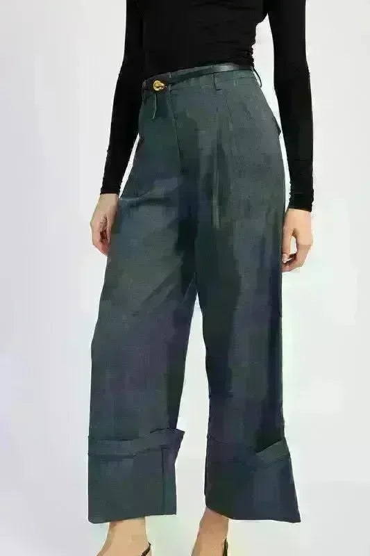 Fold Over Pleated Pants - Jessiz Boutique