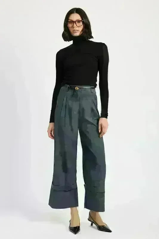 Fold Over Pleated Pants - Jessiz Boutique