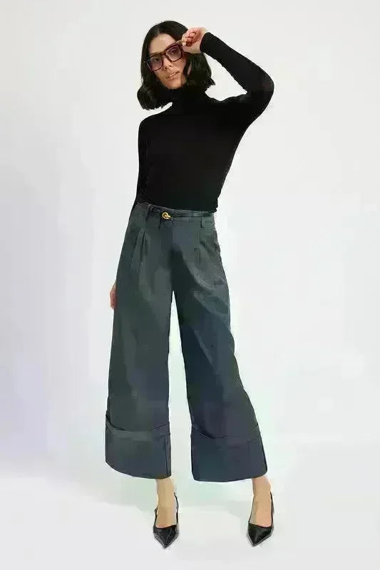 Fold Over Pleated Pants - Jessiz Boutique