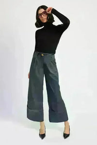 Fold Over Pleated Pants - Jessiz Boutique