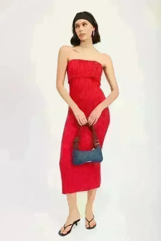 Fold Over Ribbed Tube Dress - Jessiz Boutique