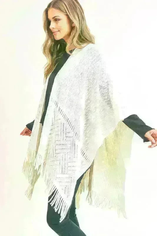 Fringe Knitted Ruana Wrap Poncho - Jessiz Boutique
