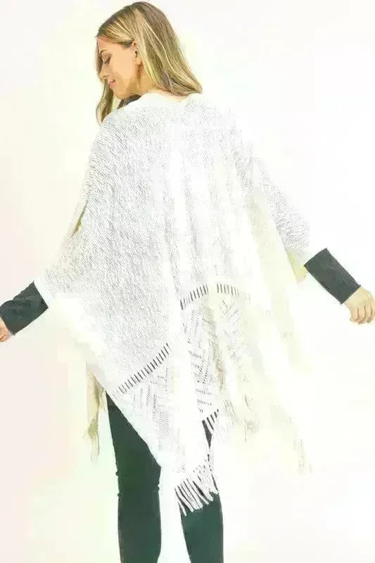 Fringe Knitted Ruana Wrap Poncho - Jessiz Boutique