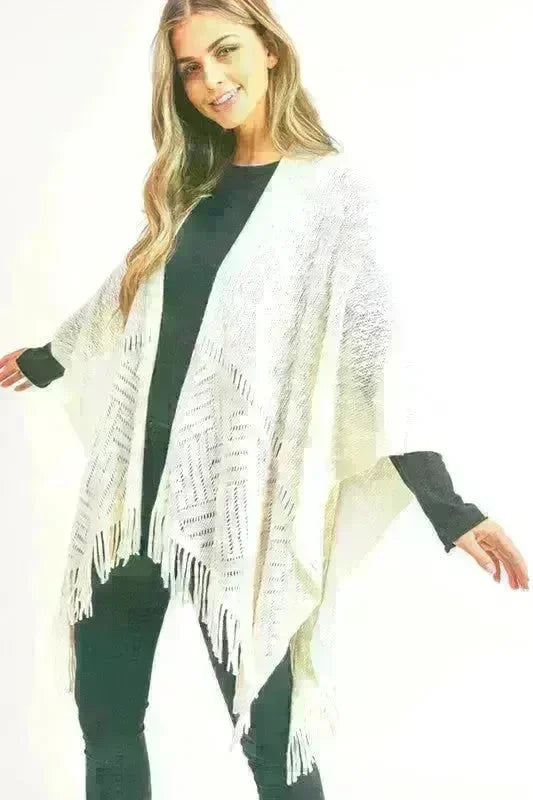 Fringe Knitted Ruana Wrap Poncho - Jessiz Boutique