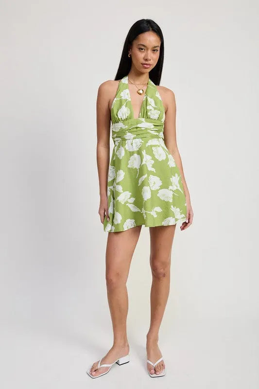 Halter Neck Floral Mini Dress - Jessiz Boutique