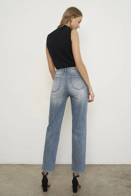 High Rise Cross Overed Girlfriend Jeans - Jessiz Boutique