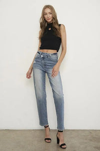 High Rise Cross Overed Girlfriend Jeans - Jessiz Boutique