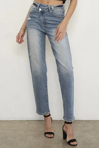High Rise Cross Overed Girlfriend Jeans - Jessiz Boutique