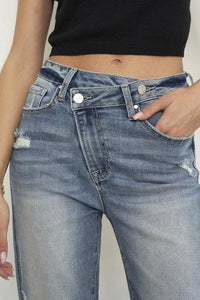 High Rise Cross Overed Girlfriend Jeans - Jessiz Boutique