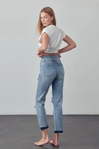 High Rise Double Waistband Released Hem Jeans - Jessiz Boutique